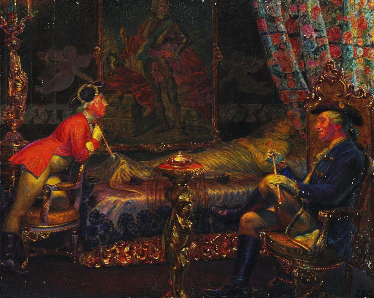 Kristian Zahrtmann - 108, Struensee e Caroline Mathilde al corpo morto della Regina Sofie Magdalene, 1910